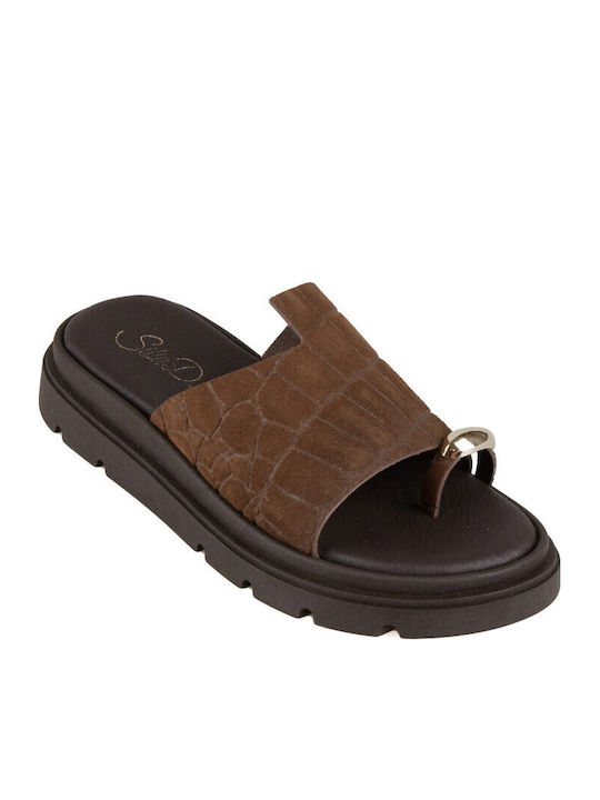 Leather Women's Flat Sandals Flatforms Brown