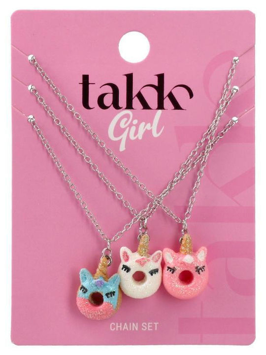 Takk Set 3 Silberne Einhorn Donuts Kinderhalsketten