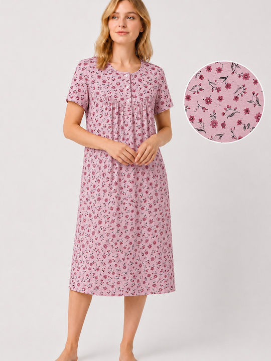 Alina Sommer Baumwollenes Damen Nachthemd Rosa