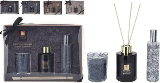 Set Cadou Parfumuri Pentru Casă Difuzor Din Sticlă 60ml Spray De Cameră 30ml & Lumânare Lemn De Santal