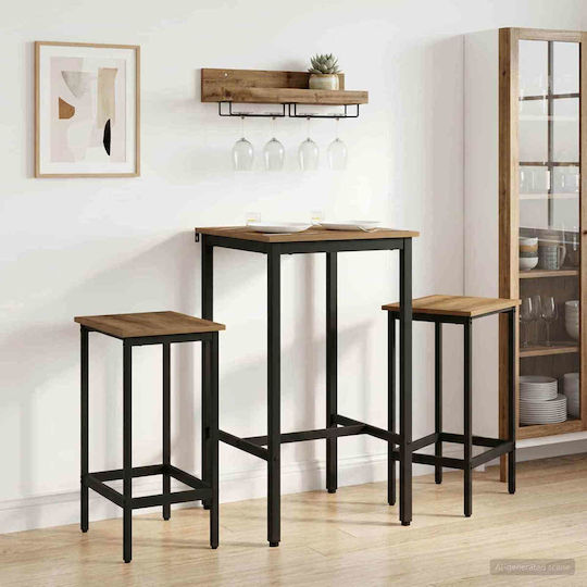 Wooden Bar Table with Metal Frame Oak 52x52x110cm