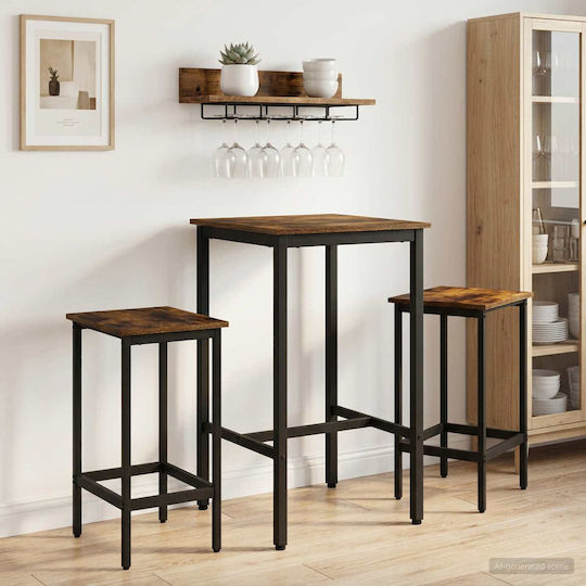 Bar Table Wooden with Metal Frame Beige 52x52x90cm