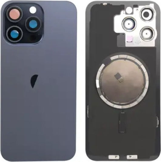 Apple Iphone 15 Pro Battery Back Cover Camera Lens Magsafe Blue Titanium Logo Oem