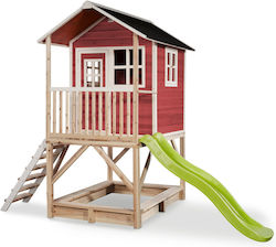 Exit Toys Hölzernes Kinder-Spielhaus für den Garten mit Rutsche Rot