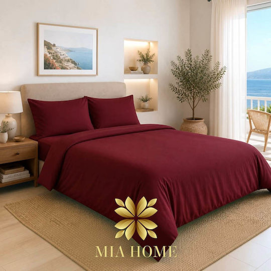 Mia Home Super-Double Bed Sheets Set 220x240cm Bordeaux 4 Pieces
