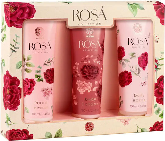 Aurora Rosa Set Cadou Cremă De Mâini Balsam De Corp Și Scrub 100ml