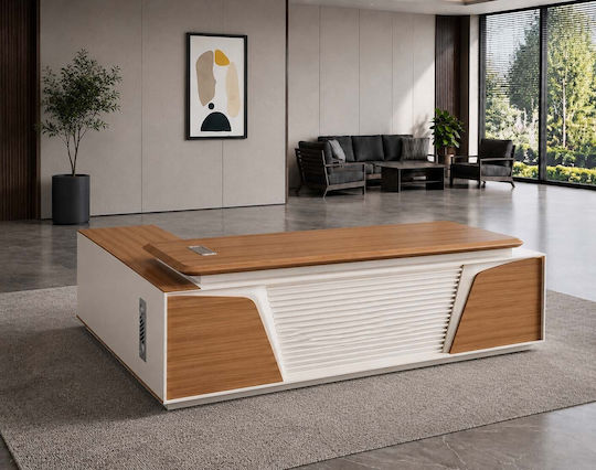 Birou Profesional Colțar Cu LED Culoare Nuc-Bej Birou Profesional Colțar Cu LED Culoare Nuc-Bej