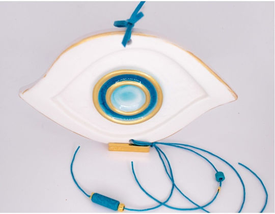 Edel Keramik Auge Oval Blau & Goldene Details & Vergoldete Basis