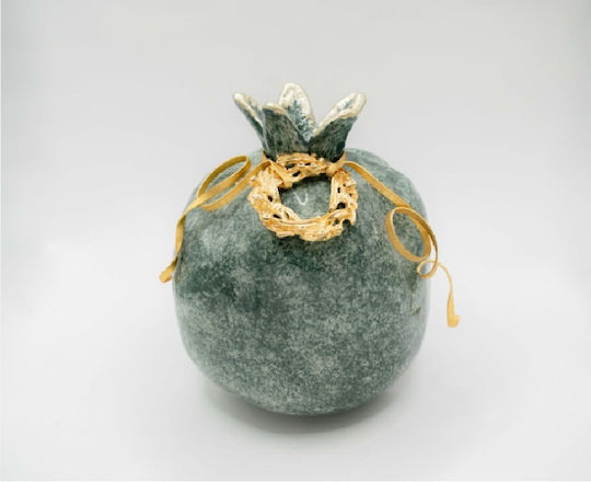 Edel Tischplatte Glücksbringer Granatapfel Grün Keramik 13x15cm