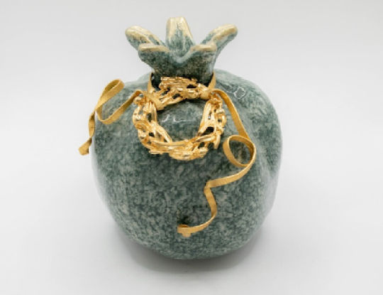 Edel Tischplatte Glücksbringer Granatapfel Grün Keramik 11x13cm