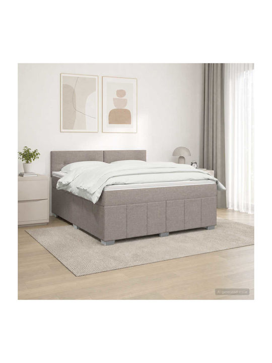 Pat Dublu Tapițat cu Material Taupe cu Plăci și...
