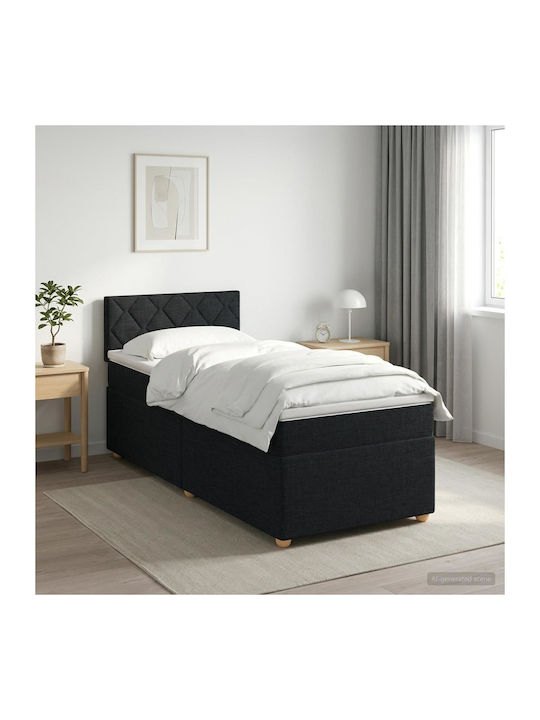 Single Upholstered Bed with Fabric Black with S...
