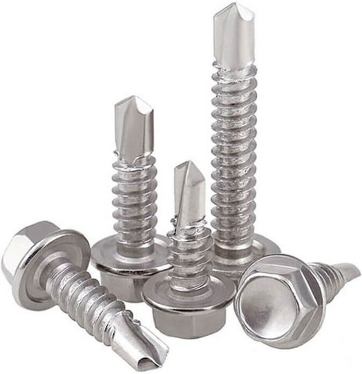 Inox Self-Piercing Hexagon Inox Screw with Diameter M5.5 and Length 19mm 100 Pieces