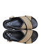 Leder Flache Sandalen für Damen Schwarz
