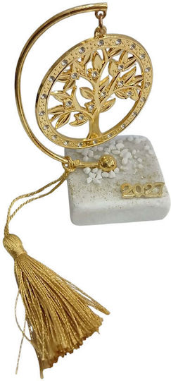 Kalliopi Silver Tabletop New Year's Lucky Charm Little Gold Tree Made of Stone 2027 5x10cm