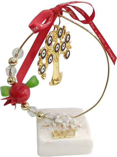Kalliopi Silver Tabletop New Year's Lucky Charm Little Golden Tree Made of Stone 2027 5x13cm