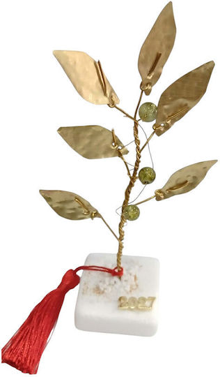Kalliopi Silver Tabletop New Year's Lucky Charm Olive Branch Bronze With Stone 2027 9x14cm