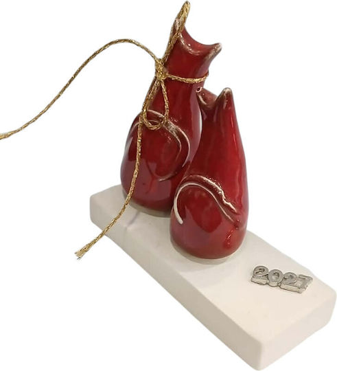 Kalliopi Silver Handmade Tabletop Lucky Charm with Wishes Red Ceramic 2027 9x13cm