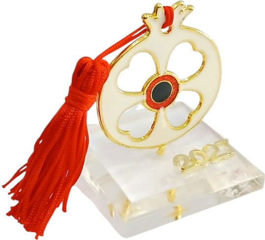 Kalliopi Silver Tabletop New Year's Lucky Charm Pomegranate White Made of Plexiglass 2027 5x7cm
