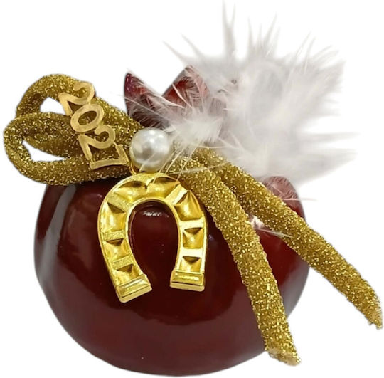 Kalliopi Silver Hanging New Year's Lucky Charm Pomegranate Red Ceramic 2027 7x7cm