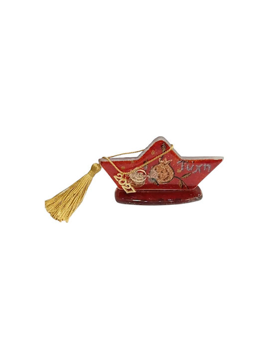 Kalliopi Silver Handmade Tabletop New Year's Lucky Charm Red Glass Boat 2027 6x11cm