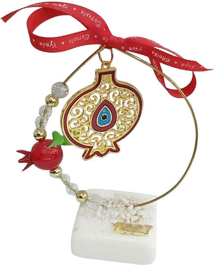 Kalliopi Silver Tabletop New Year's Lucky Charm Red Pomegranate Made of Stone 2027 5x13cm