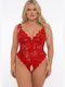 Plus Size Bodysuit Car Lace Up Red