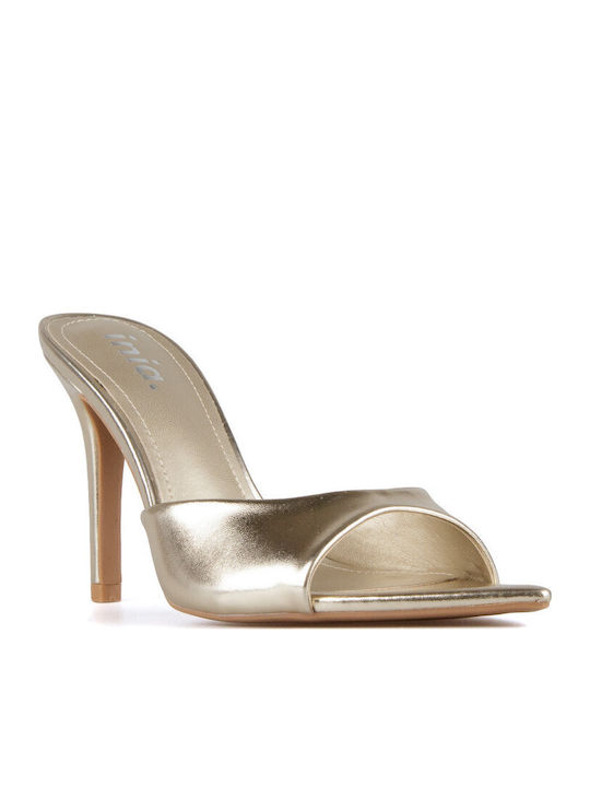 Mules With High Heel In Gold Colour