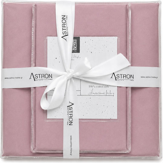 Astron Italy Bettlaken Super-Doppel 3Stück 160x200+40cm mit Gummibettlaken Dusty Rose