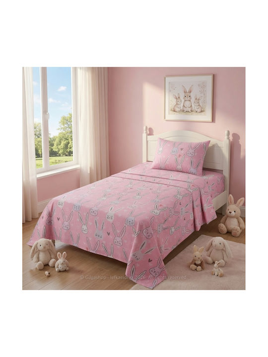 Casa Colori Set Single Cotton Kids Sheets with Elastic Band Single 100x200cm 3 Pieces