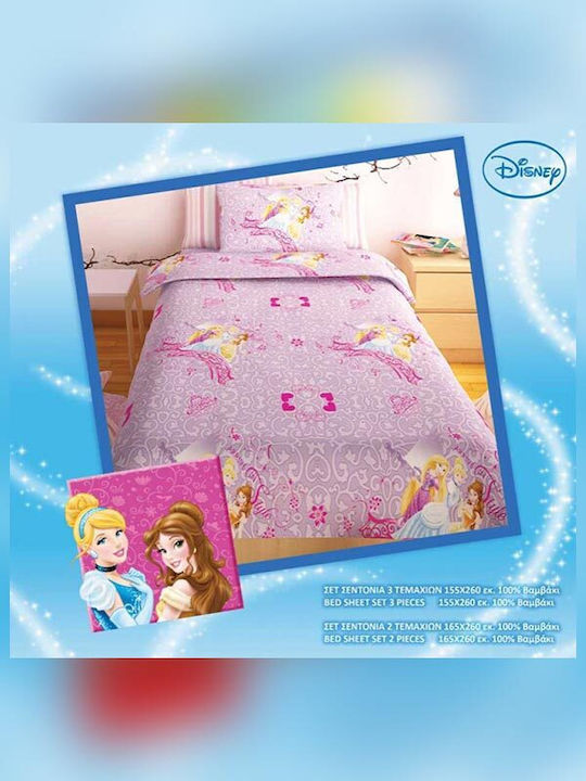 Sunshine Single Cotton Sheets Set Disney Princess Lilac 160x260cm 3 Pieces