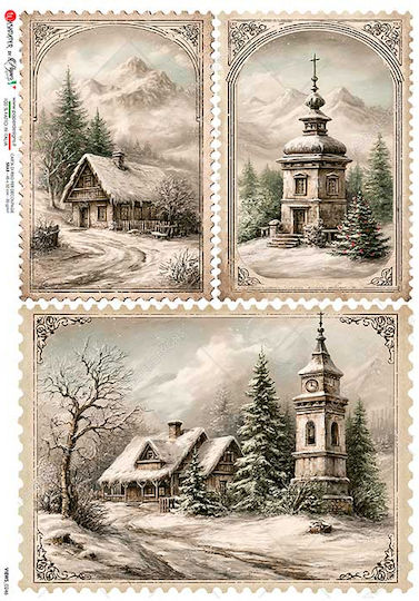 Reispapier Decoupage Paperd Views-0246 Verschneite Landschaft Karten 22x32cm