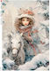 Decoupage Rice Paper Scene of Horseback Riding in the Snow 22x32cm