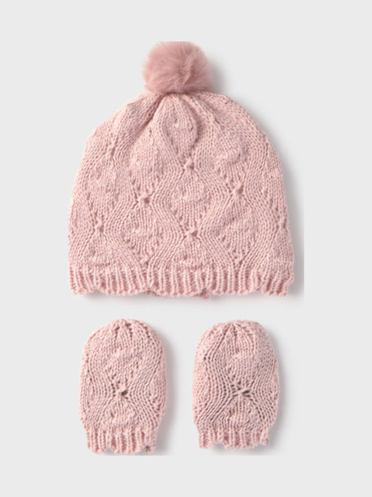 Set Kids Beanie with Gloves Knitted Pink for Newborn