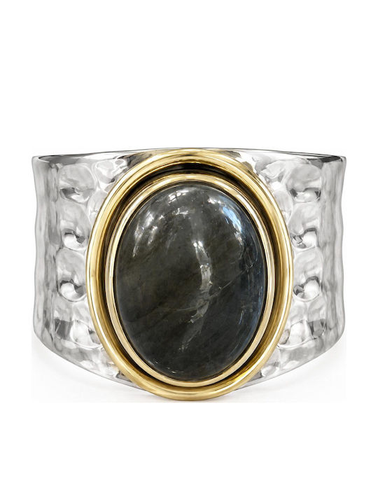 Polytimo Women's Ring with Stones Silver Gold Plated
