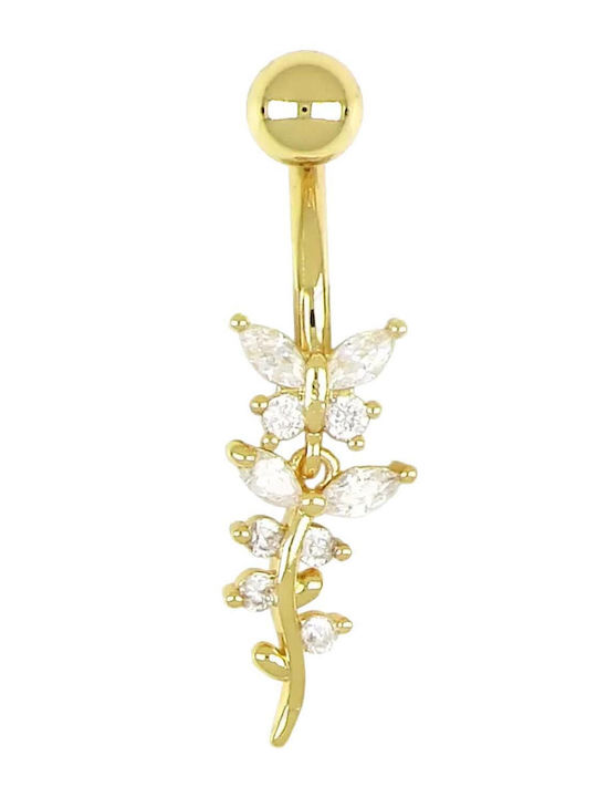 Poco Loco Piercing Pentru Buric Din Oțel Placat Cu Aur 10 x 1.6mm Alb
