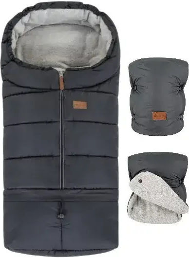 Petite & Mars Jibot Sac de Cărucior Impermeabil Gri cu Căptușeală Fleece 100x48cm