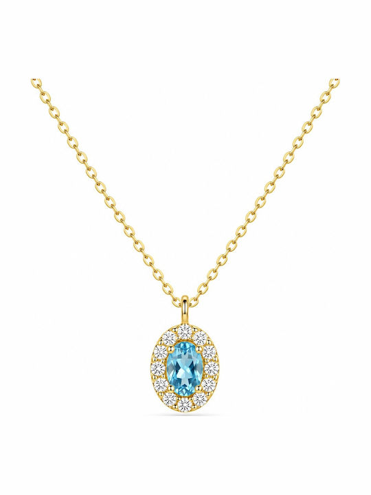 Senzio Belibasakis Halskette Rosette aus 9K Gold mit Zirkon Hellblau