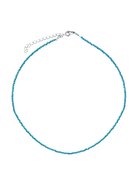 Theodora's Jewellery Necklace From Pink Gold Plated Steel With Pearls & Light Blue Zircon JT-K120925-Light Blue