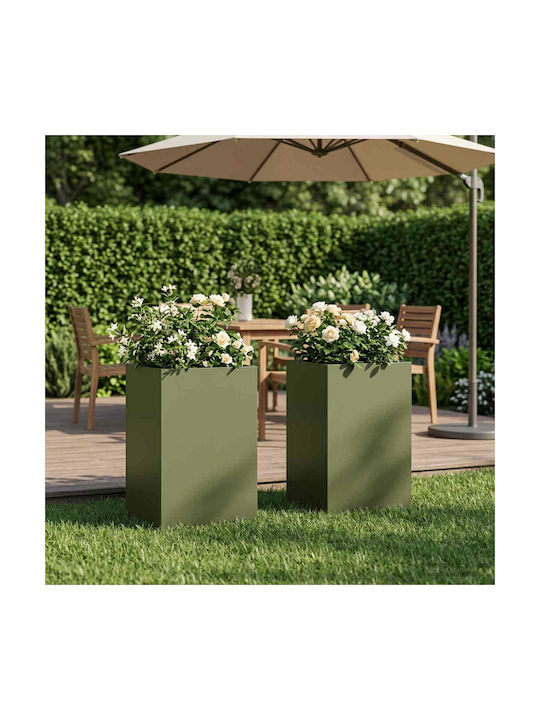vidaXL Set of 2 Metallic Planters Olive Green 3...
