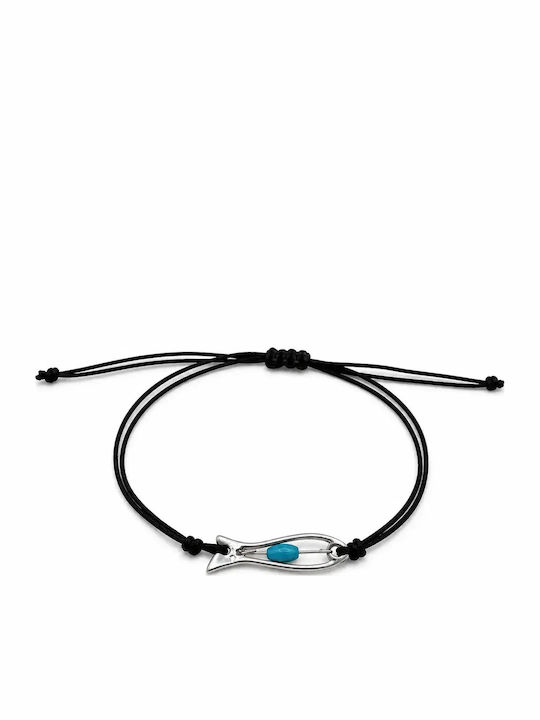 Brățară Argintie Handmade Pentru Femei Turcoaz & Pește Silverline 0230996006/Albastru Macrame Turcoaz Handmade Pește Argintiu Alb 0230996006