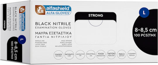 Alfa Gloves Black Strong Nitrile Exam Gloves Powder Free 100 Pieces