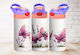 Stainless Steel Cap Kids Water Bottle Butterflies Thermos with Straw Pink 360ml