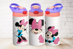 Stainless Steel Cap Kids Water Bottle Thermos with Straw Purple 360ml