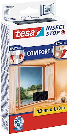 Tesa Comfort Window Mosquito Net with Velcro Permanent Black 130x130cm
