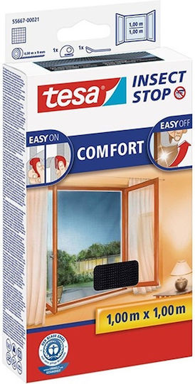 Tesa Comfort Window Mosquito Net with Velcro Permanent Black 100x100cm