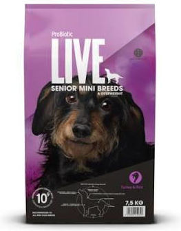 Probiotic Live 2kg Dry Dog Food for Senior Dogs Small Breeds with Turkey