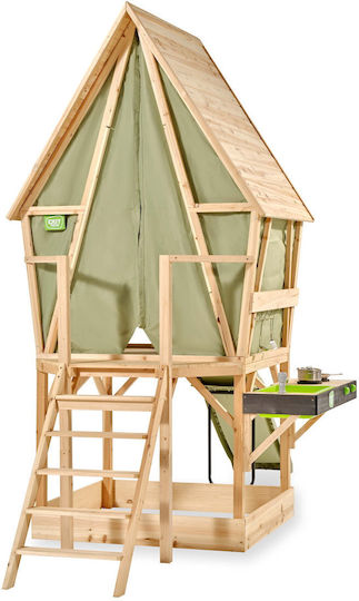 Exit Toys Wooden Kids Playhouse with Slide & Kitchen Green