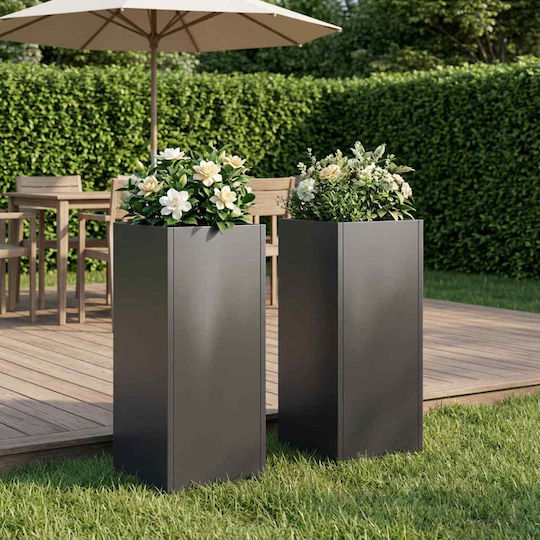 vidaXL Set of 2 Black Metal Flower Pots