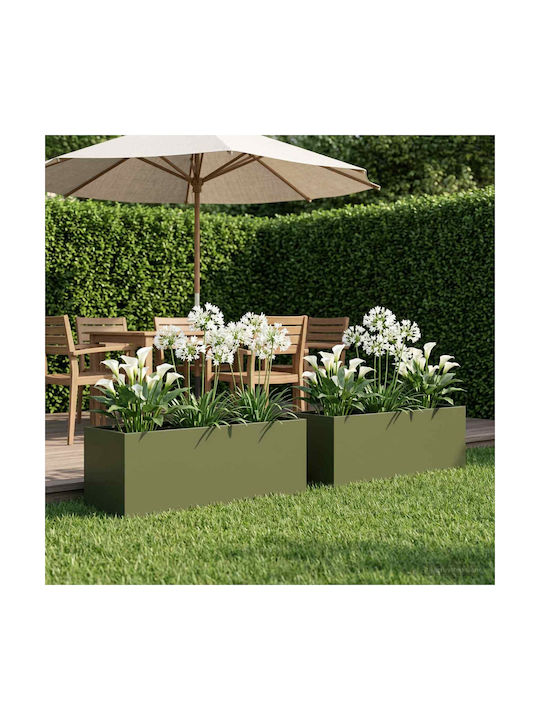 vidaXL Set of 2 Metallic Flower Pots Olive Gree...